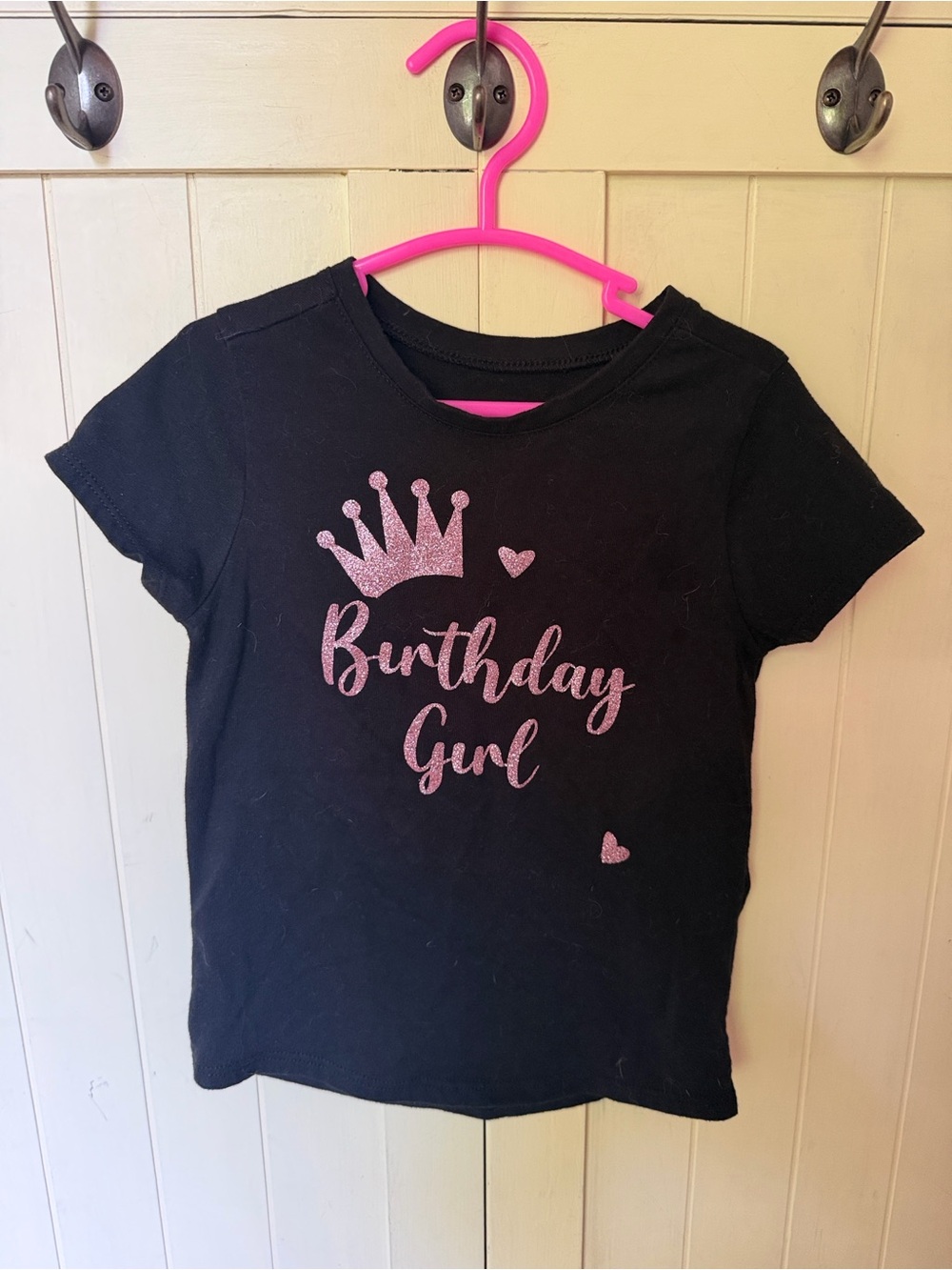 3/$6 Garanimals Black Tee with Pink Glitter Crown "Birthday Girl"